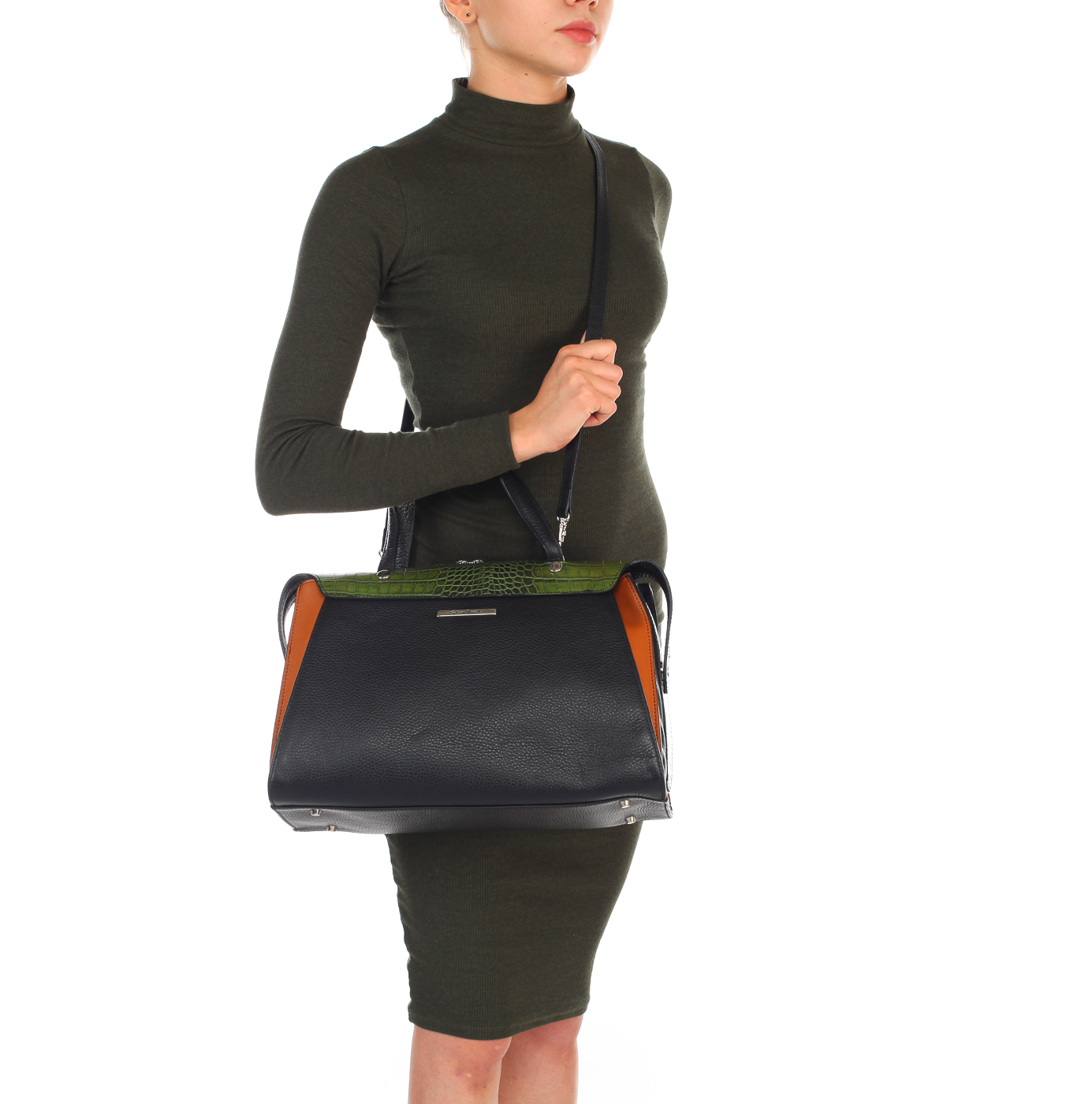 Женская сумка из комбинированной кожи с плечевым ремешком Gilda Tonelli Miro Tres Brun