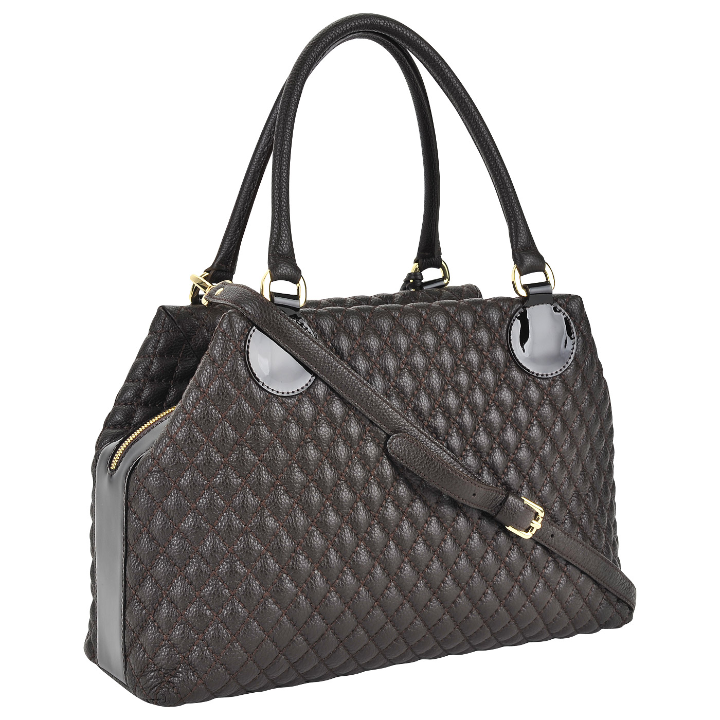 Женская стеганая сумка из зернистой кожи и лаковыми деталями Valentino Orlandi Marika