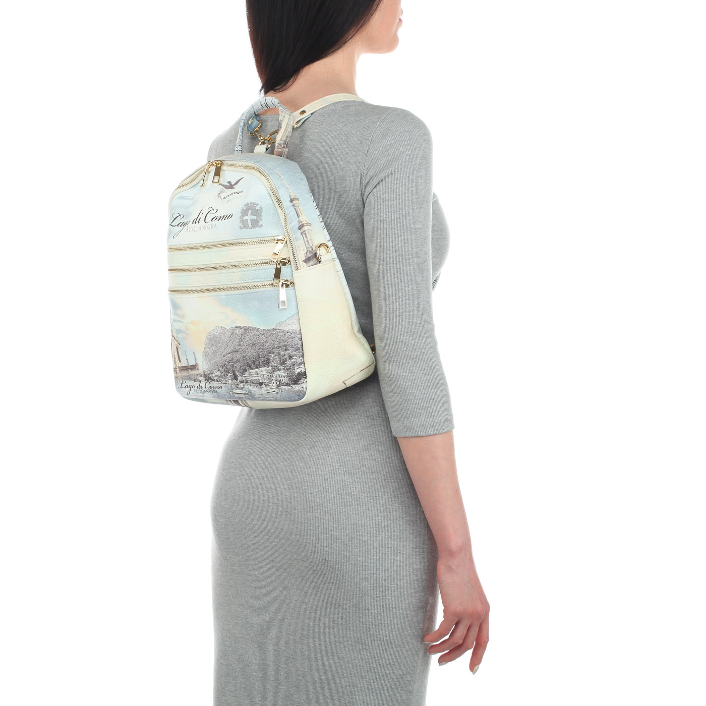 Кожаный женский рюкзак с принтом Acquanegra Como