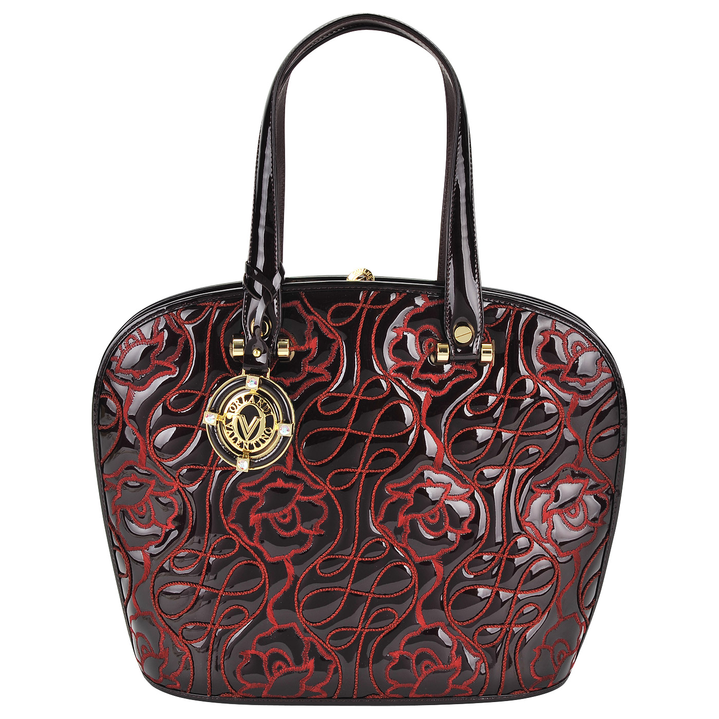 Valentino Orlandi Женская лаковая сумка с цветочным узором