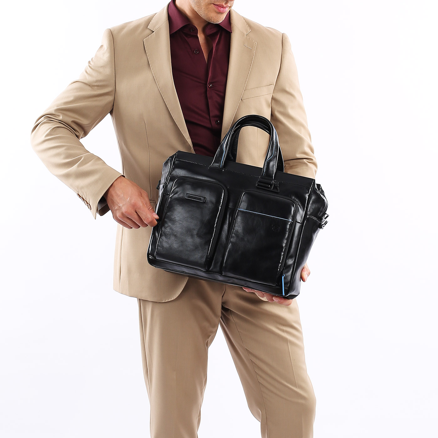 Кожаная сумка для документов Piquadro Blue square