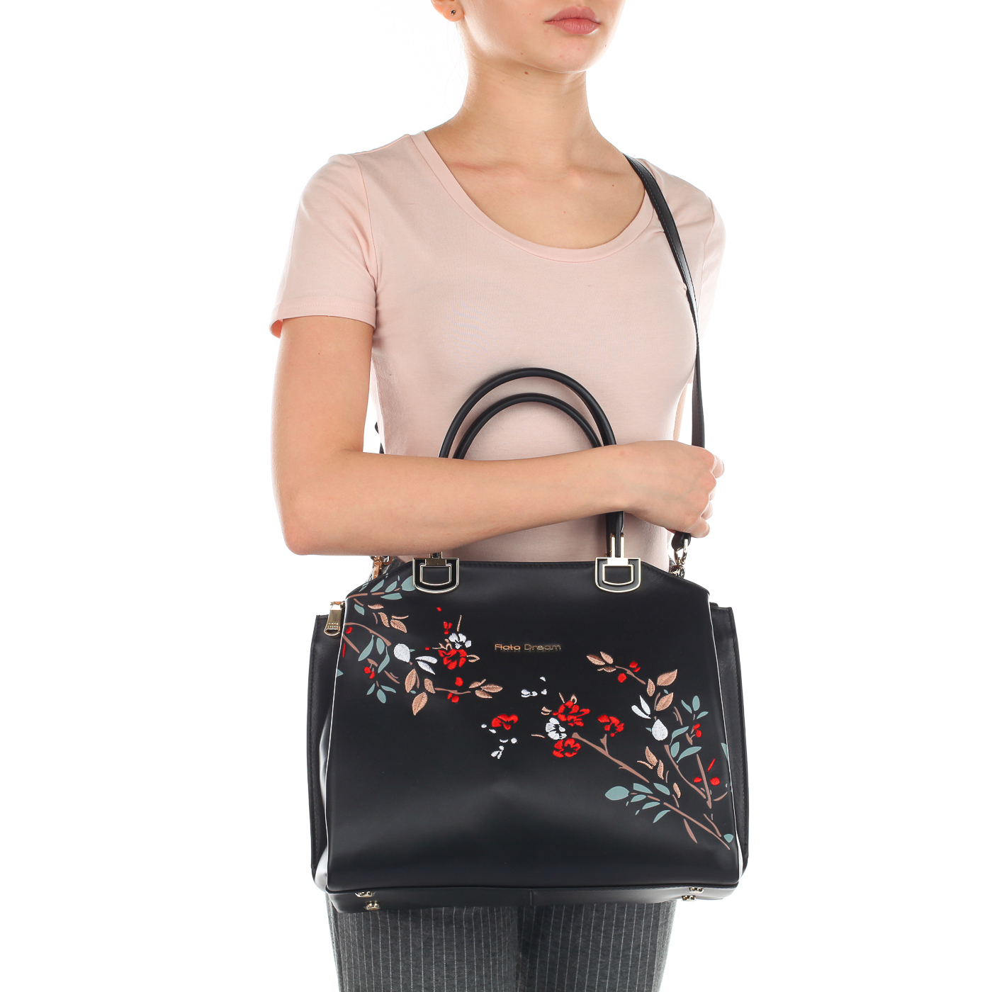 Женская кожаная сумка с цветной вышивкой Fiato Dream 