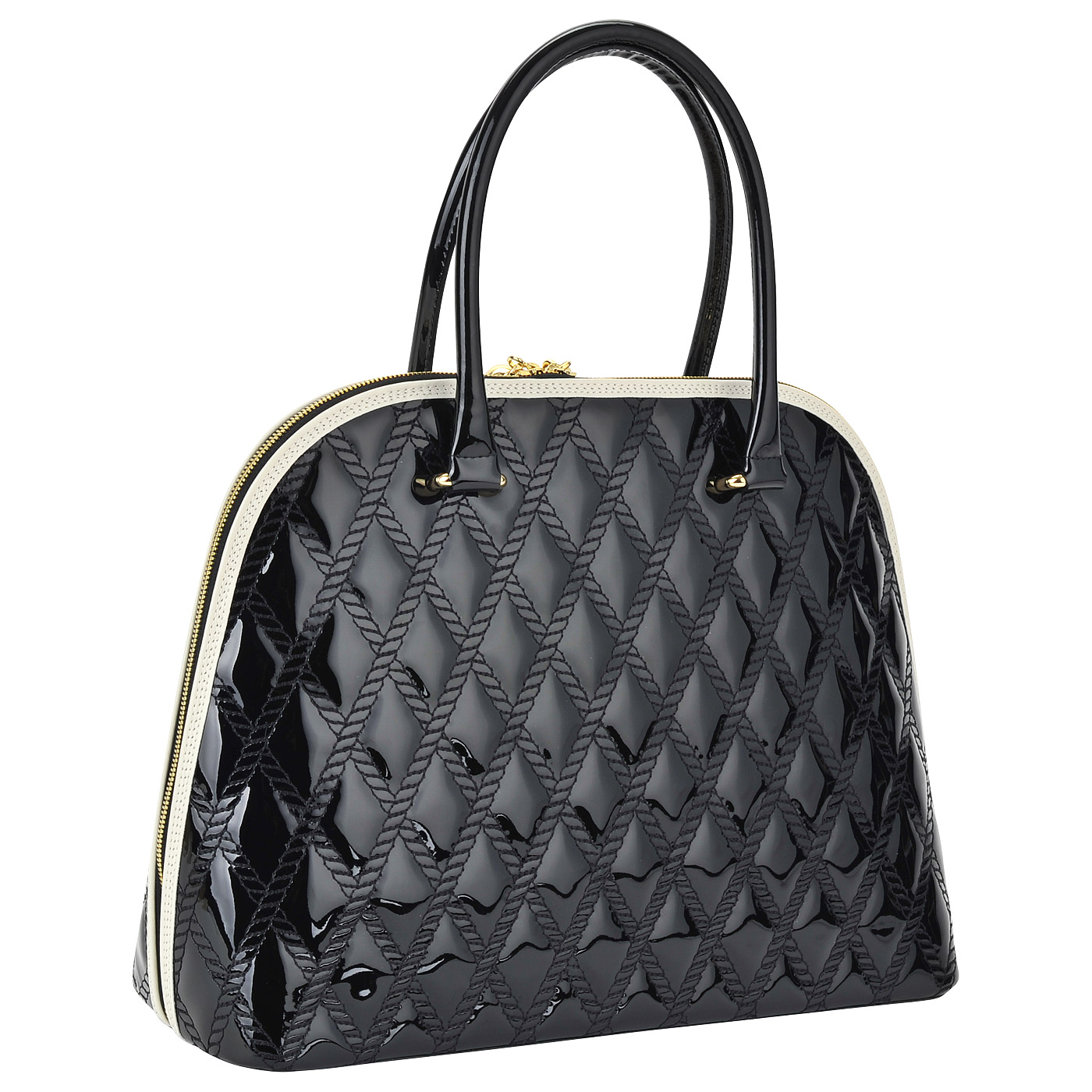 Женская черная лаковая сумка со светлой окантовкой Valentino Orlandi Ilary