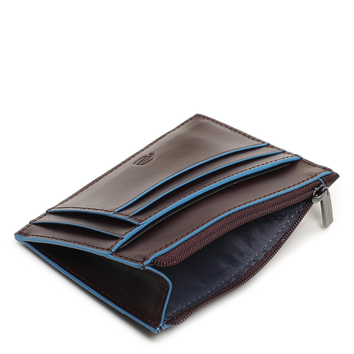 Кожаная визитница на молнии Piquadro Blue square