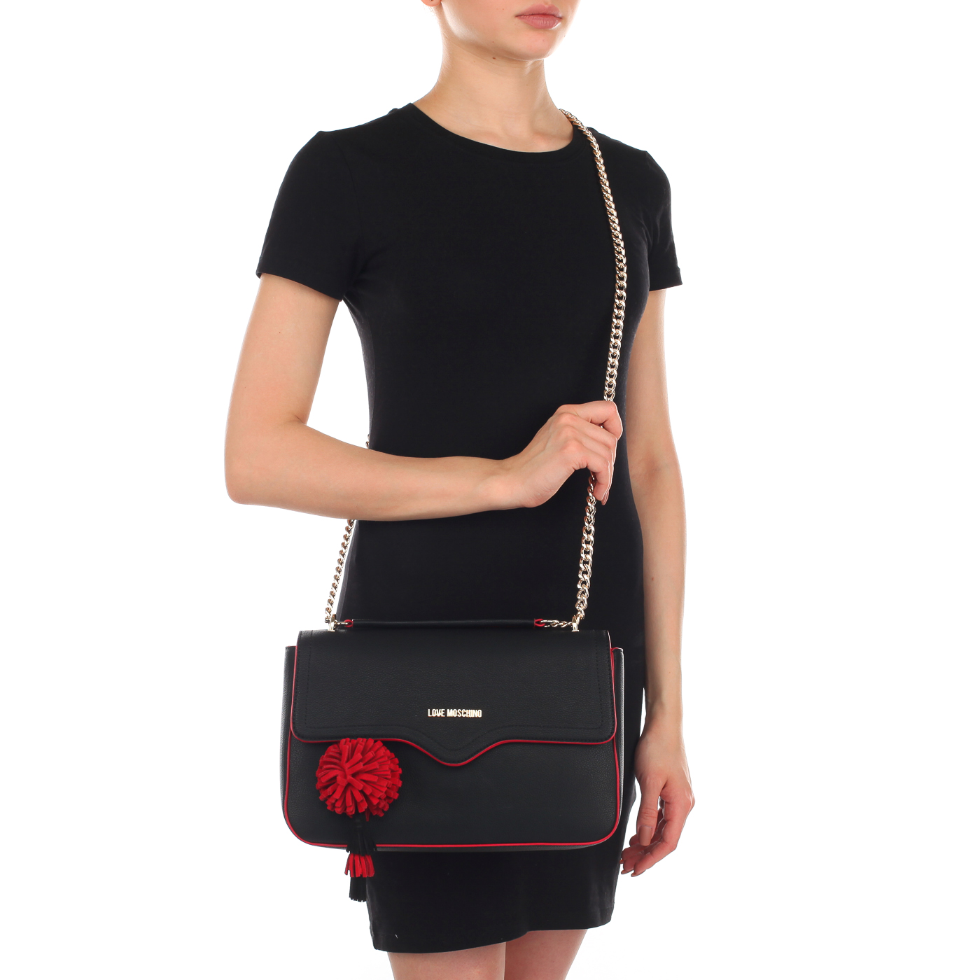 Женская сумочка черного цвета Love Moschino Pom Pom