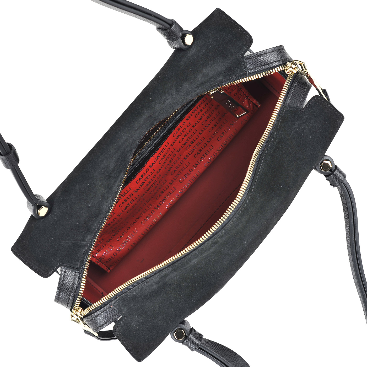 Дамская сумка из черной комбинированной кожи с длинными ручками Carlo Salvatelli Lord