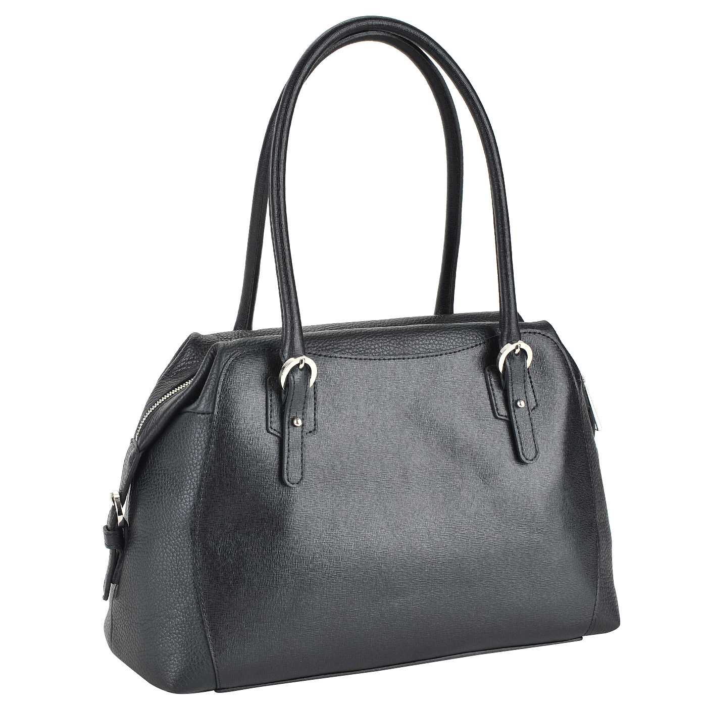 Женская сумка из комбинированной черной кожи с длинными ручками Chatte 
