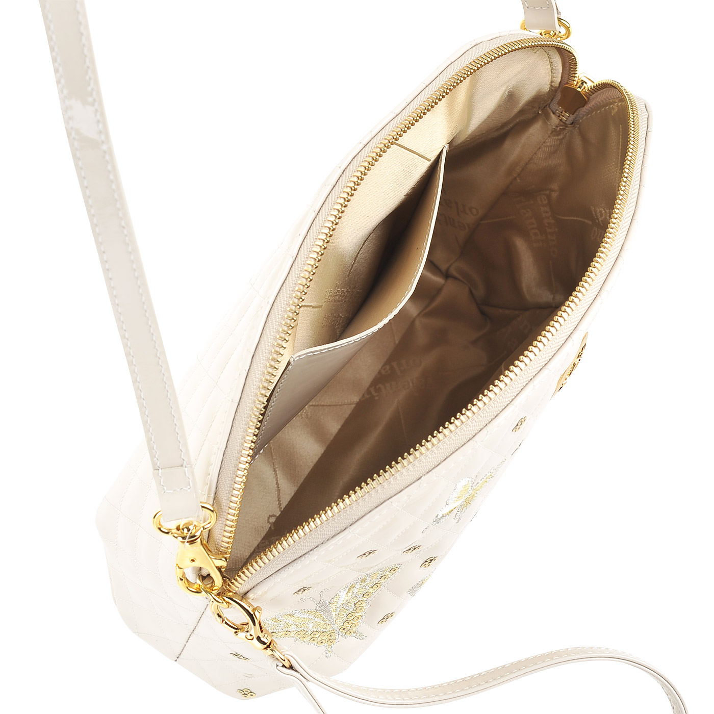 Кожаная лаковая сумочка с вышивкой Valentino Orlandi 