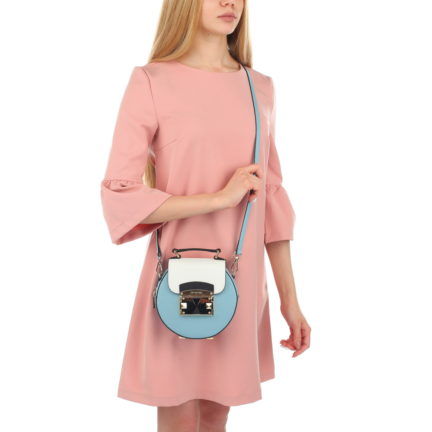Круглая сумочка из натурального сафьяна с плечевым ремешком Cromia It saffiano