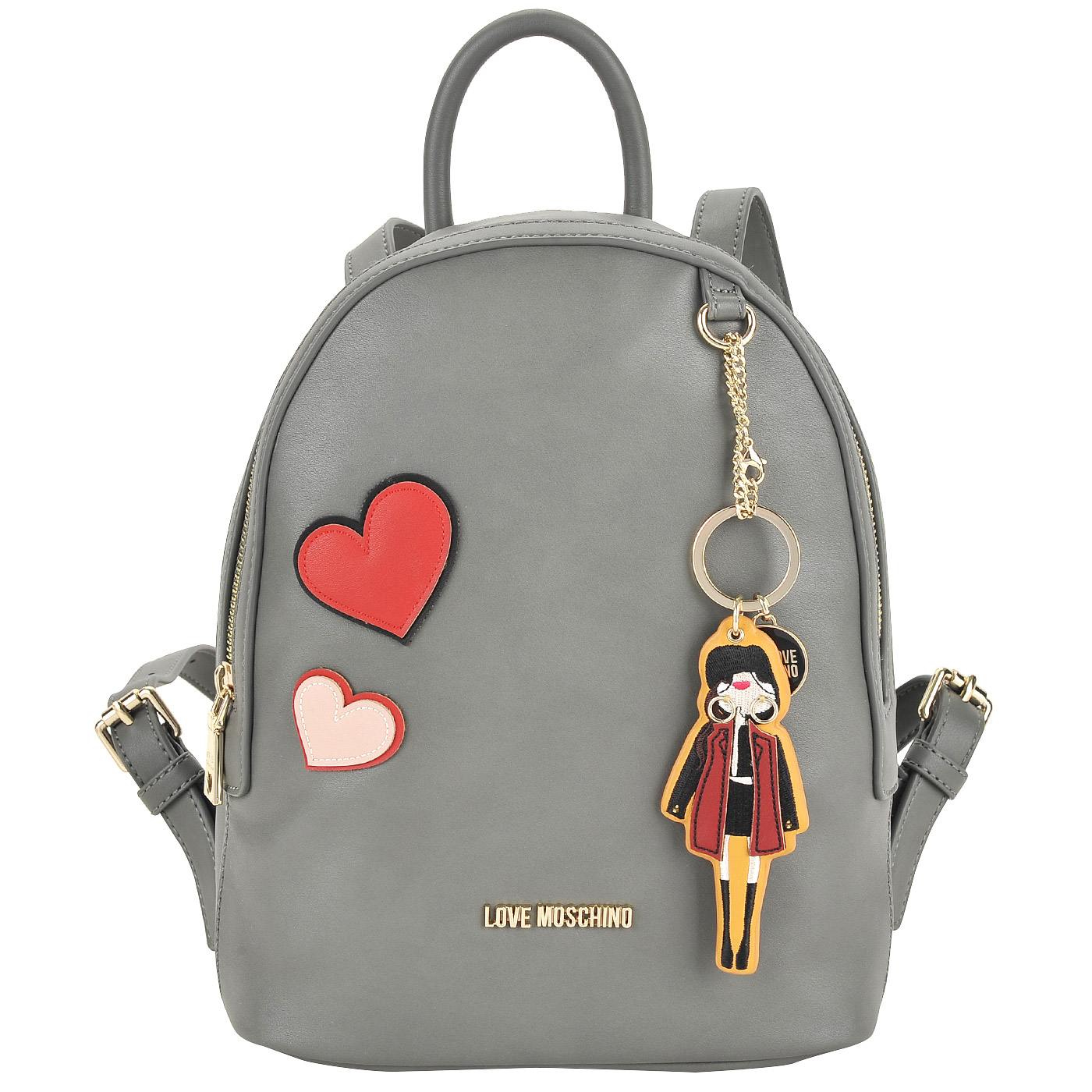 Love Moschino Серый женский рюкзак с аппликацией и съемным брелоком