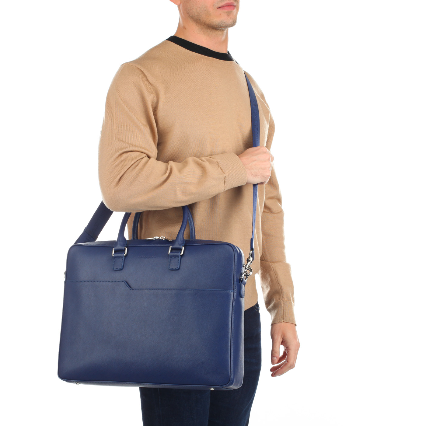 Мужская деловая сумка из синего сафьяна Lancaster Mathias