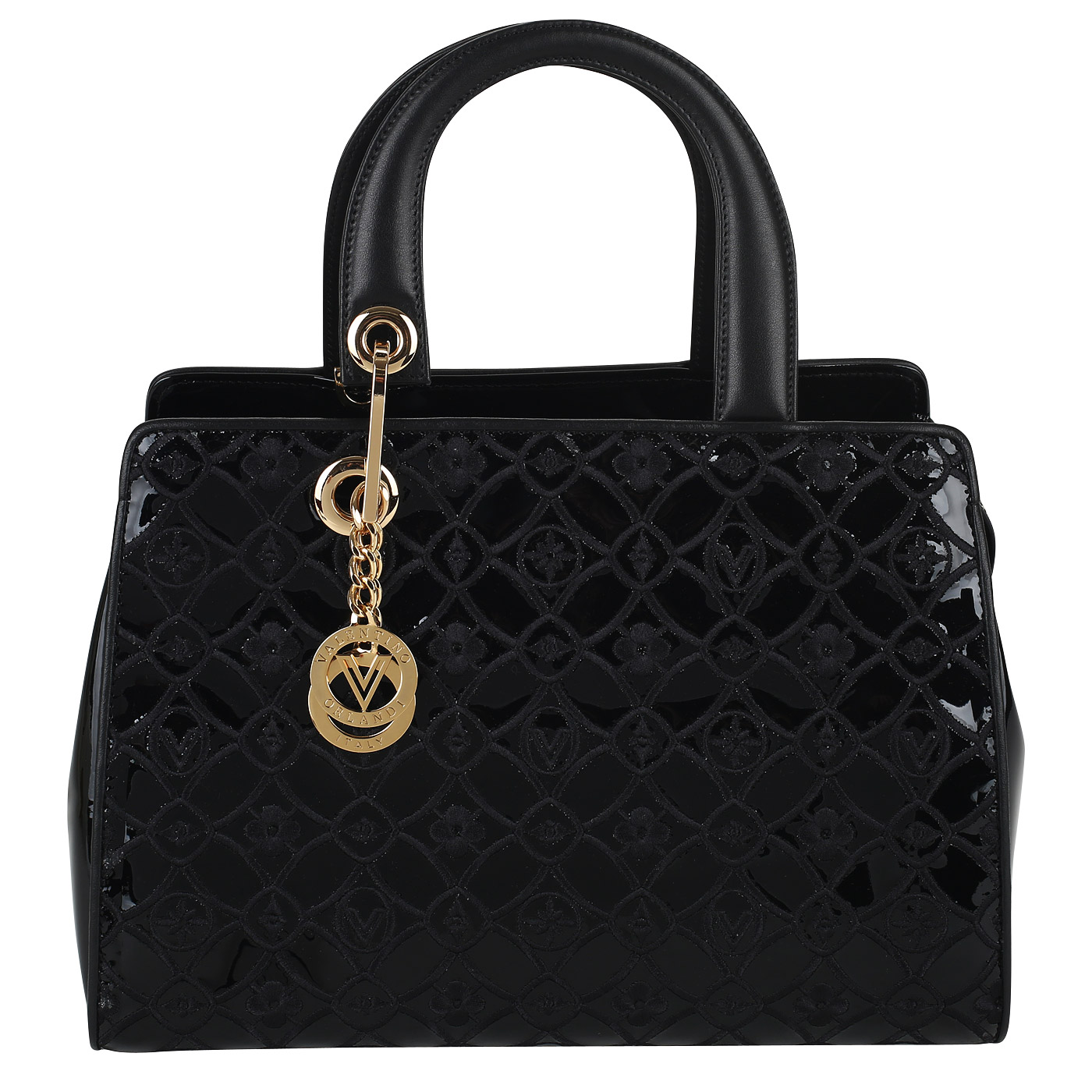 Valentino Orlandi Лакированная сумка с темной вышивкой