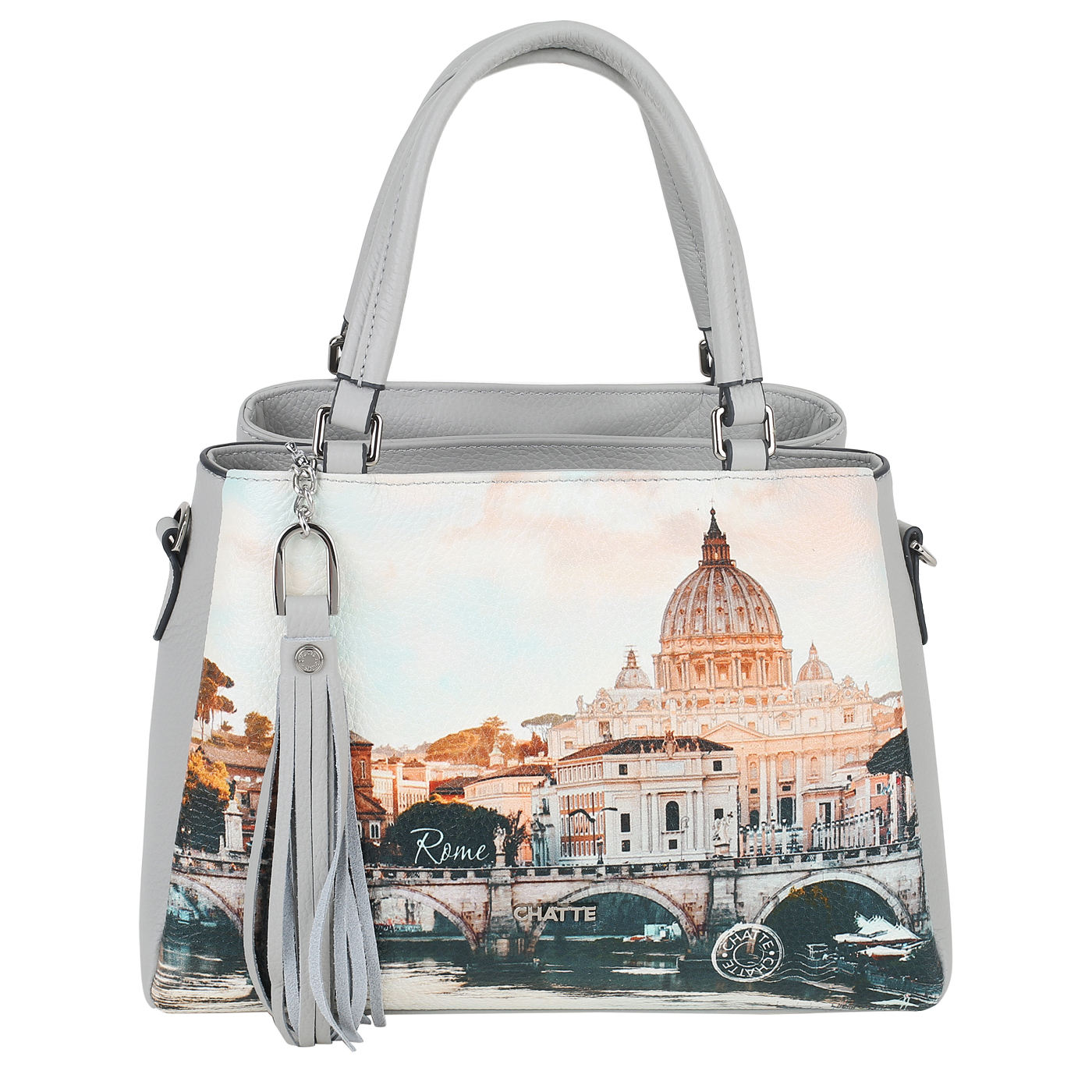 Кожаная сумка с брелком Chatte Lille FT32563_Roma grey - 2000558479561 ...