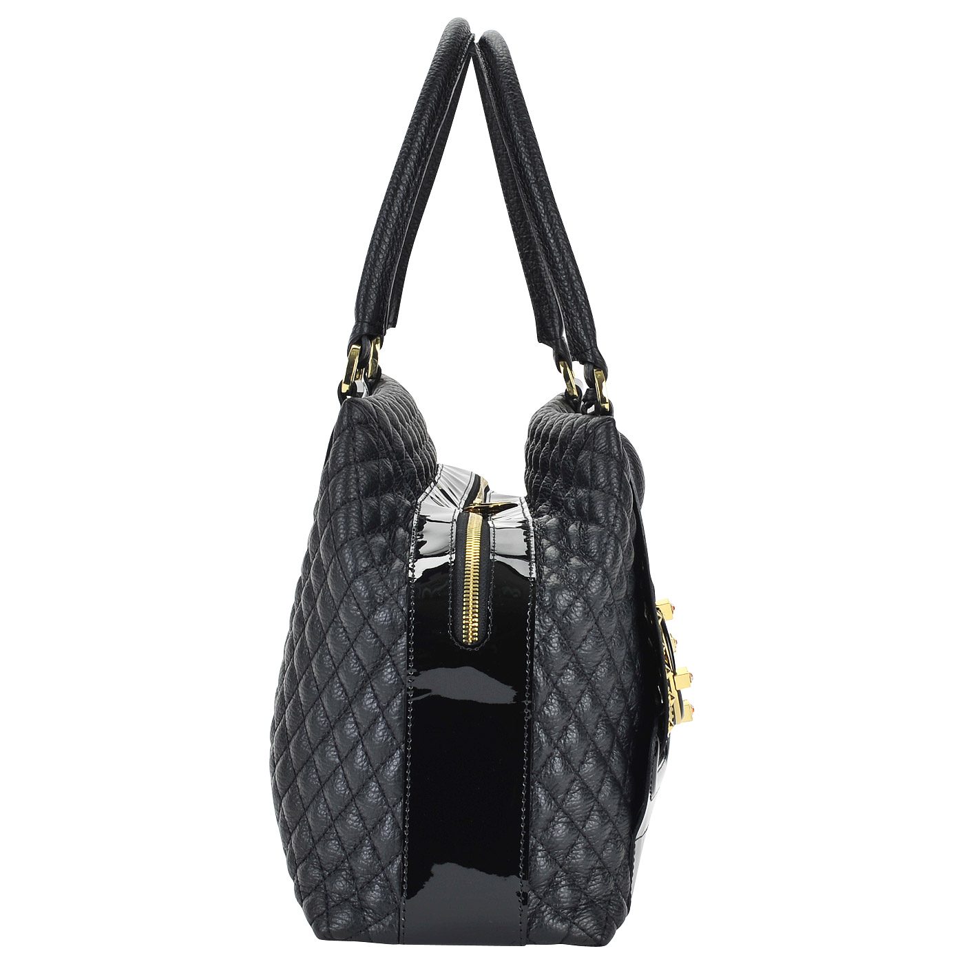 Женская стеганая сумка из черной кожи с лаковыми деталями Valentino Orlandi Marika