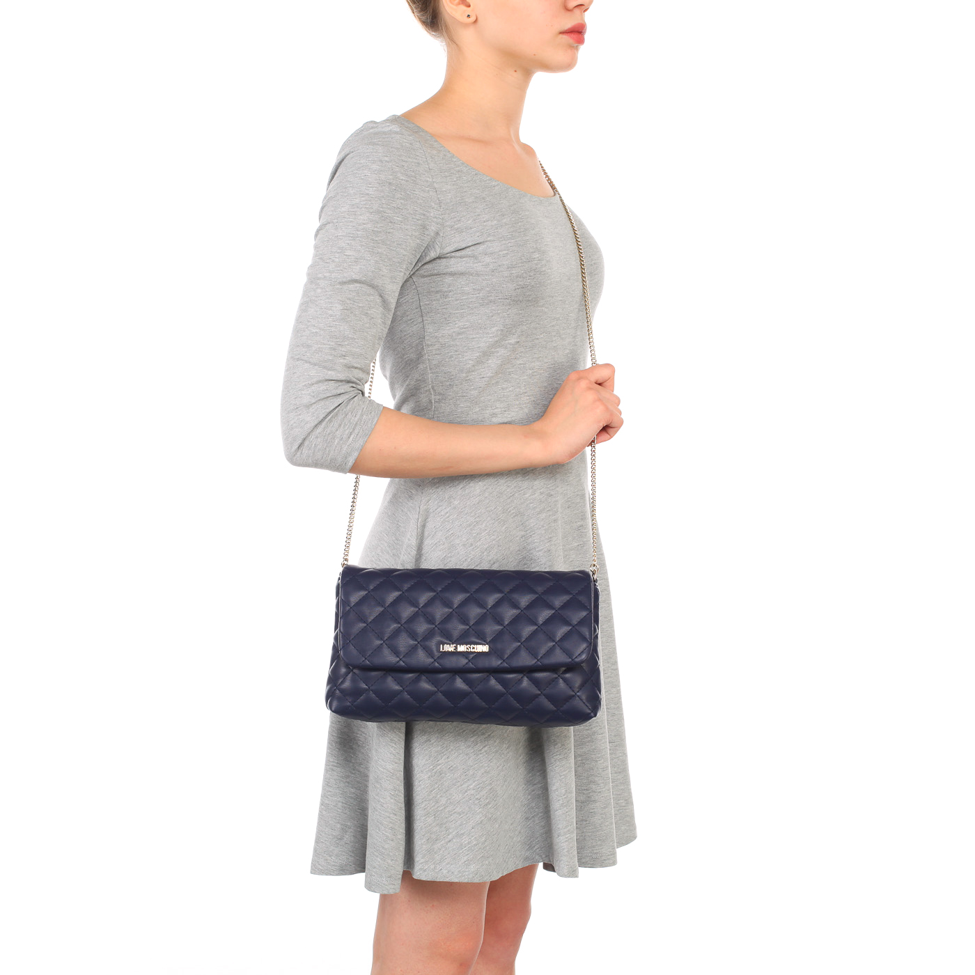Маленькая синяя стеганая сумка с откидным клапаном и цепочкой Love Moschino Evening bag