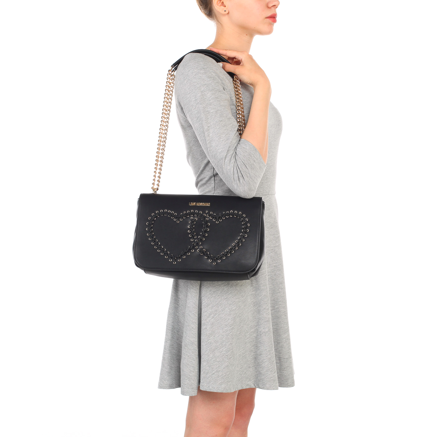 Черная женская сумка с откидным клапаном Love Moschino Stitching bag