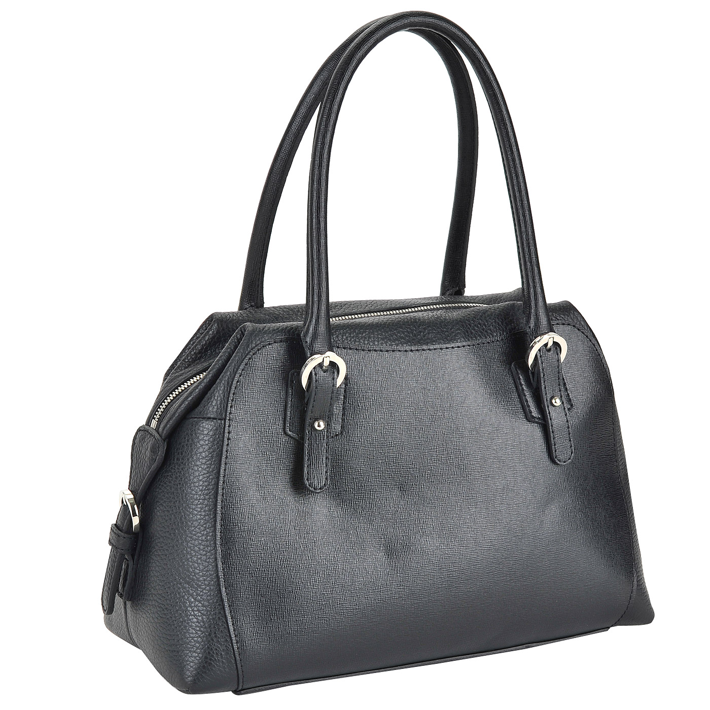 Женская сумка из комбинированной черной кожи с длинными ручками Chatte 