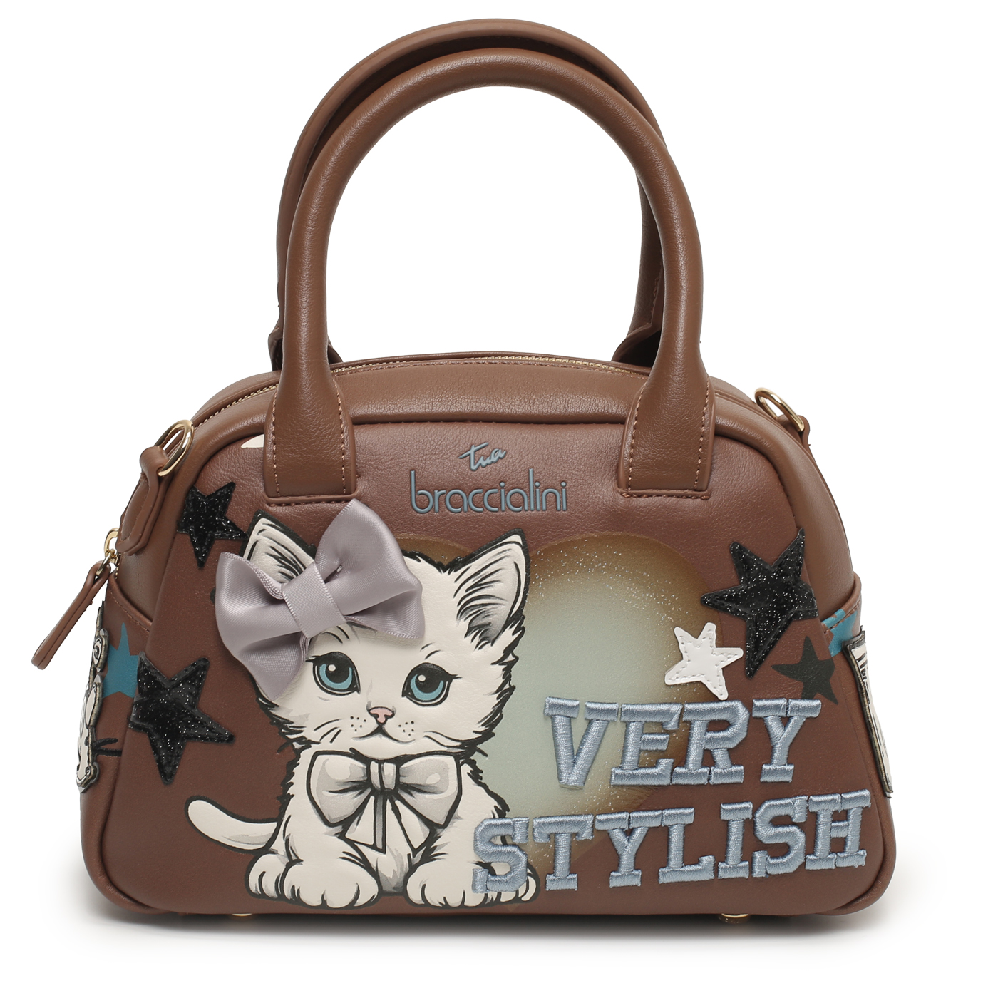 Сумка с ручками Braccialini All Round B18510-YY_unico - 2000558744119 коричневый полиэстер, полиуретан 25,5 x 15,5 x 11 Цена 41980 руб. купить в интернет-магазине PanChemodan.ru в Москве