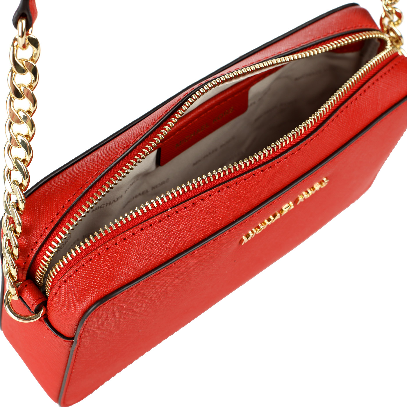 Маленькая красная сумка кросс-боди из натуральной сафьяновой кожи Michael Kors Jet set travel