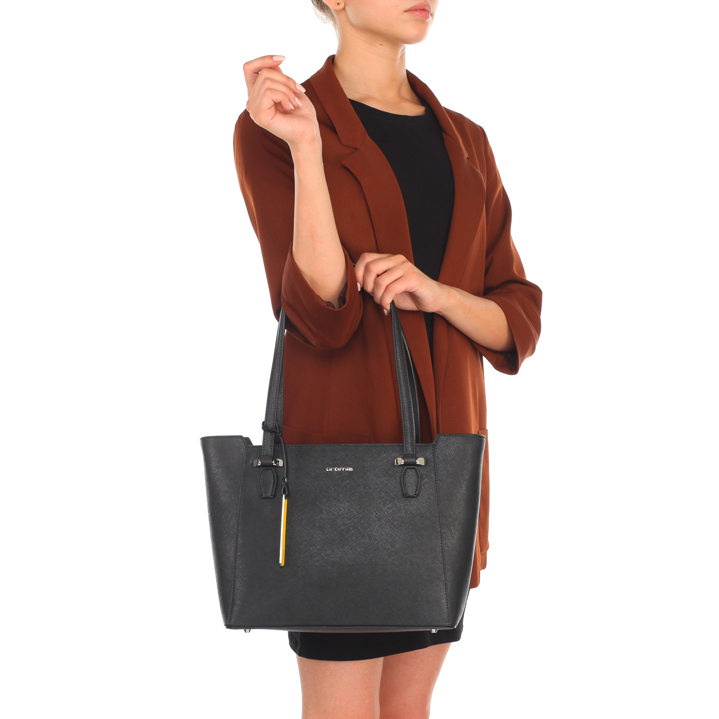 Женская сумка из сафьяновой черной кожи с длинными ручками Cromia Perla
