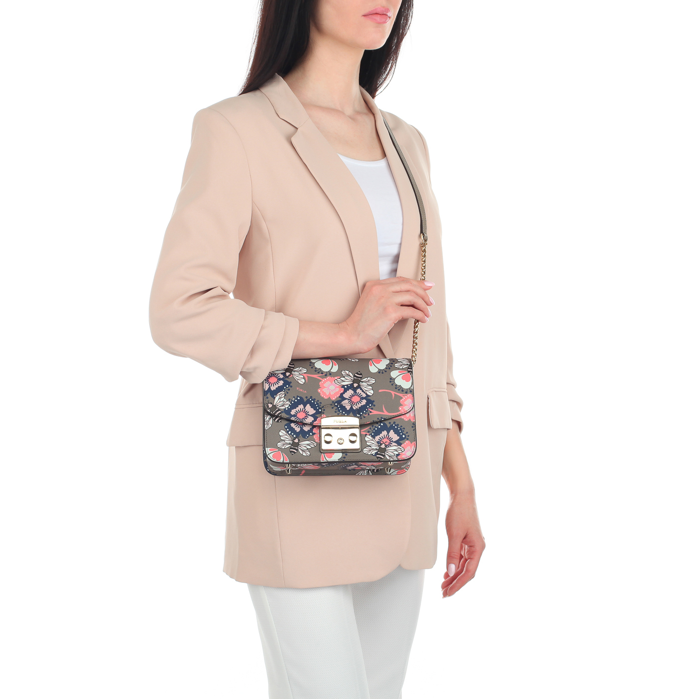 Кожаная женская сумочка с принтом Furla Metropolis