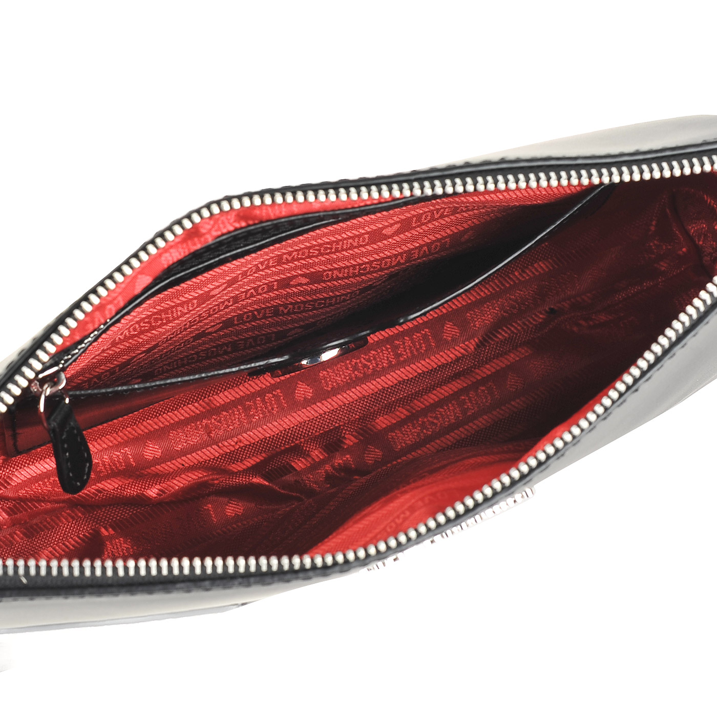 Маленькая черная сумка со съемным плечевым ремешком и с серебряной аппликацией Love Moschino Gold heart