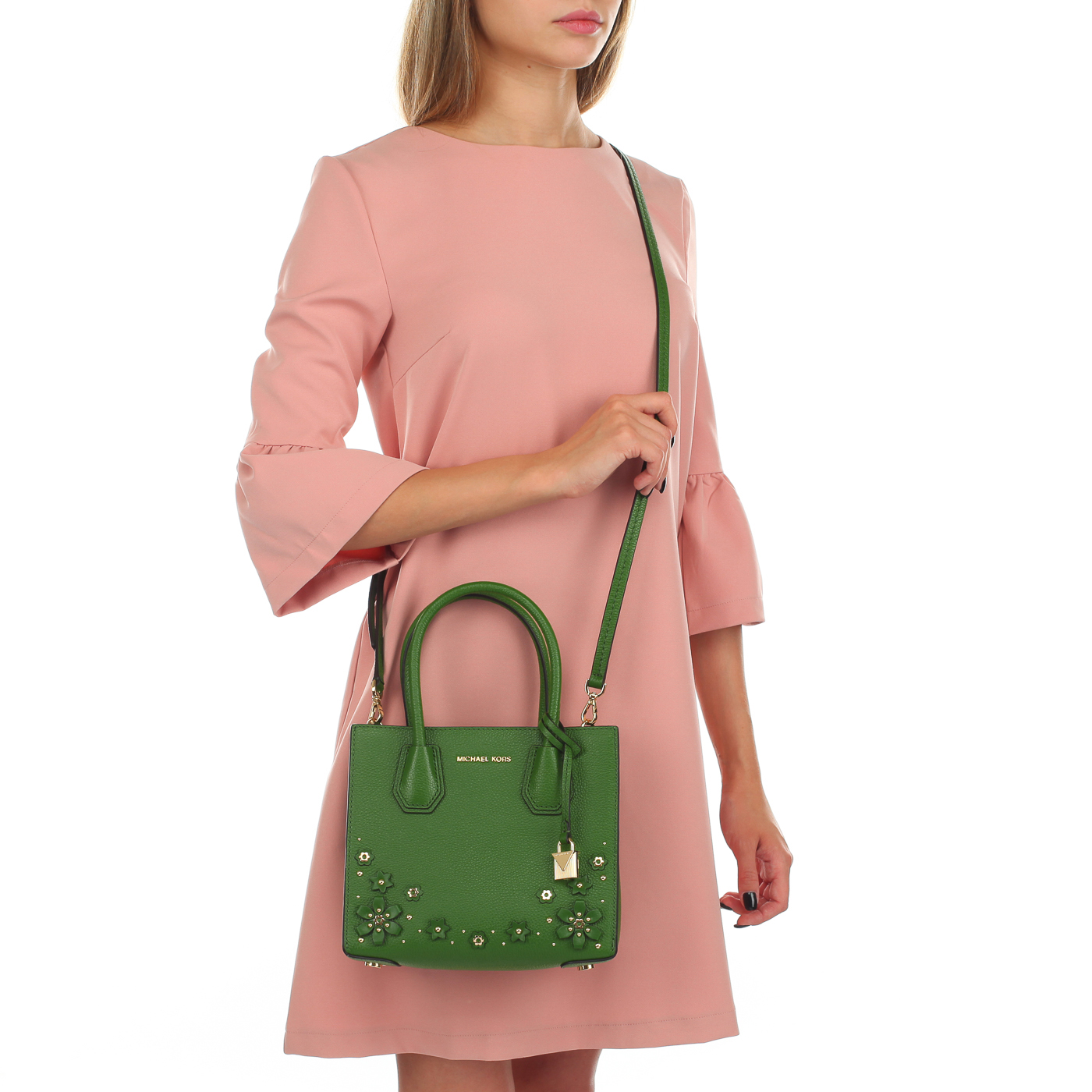 Кожаная сумочка с аппликацией Michael Kors Mercer