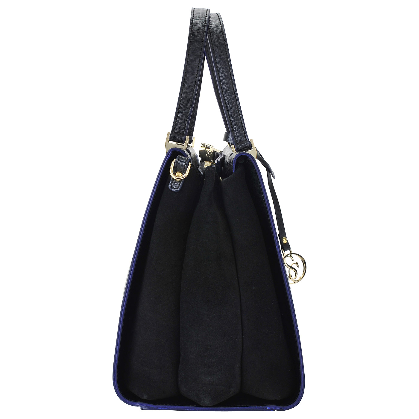 Женская черная сумка из сафьяновой кожи с замшей Carlo Salvatelli Saffiano