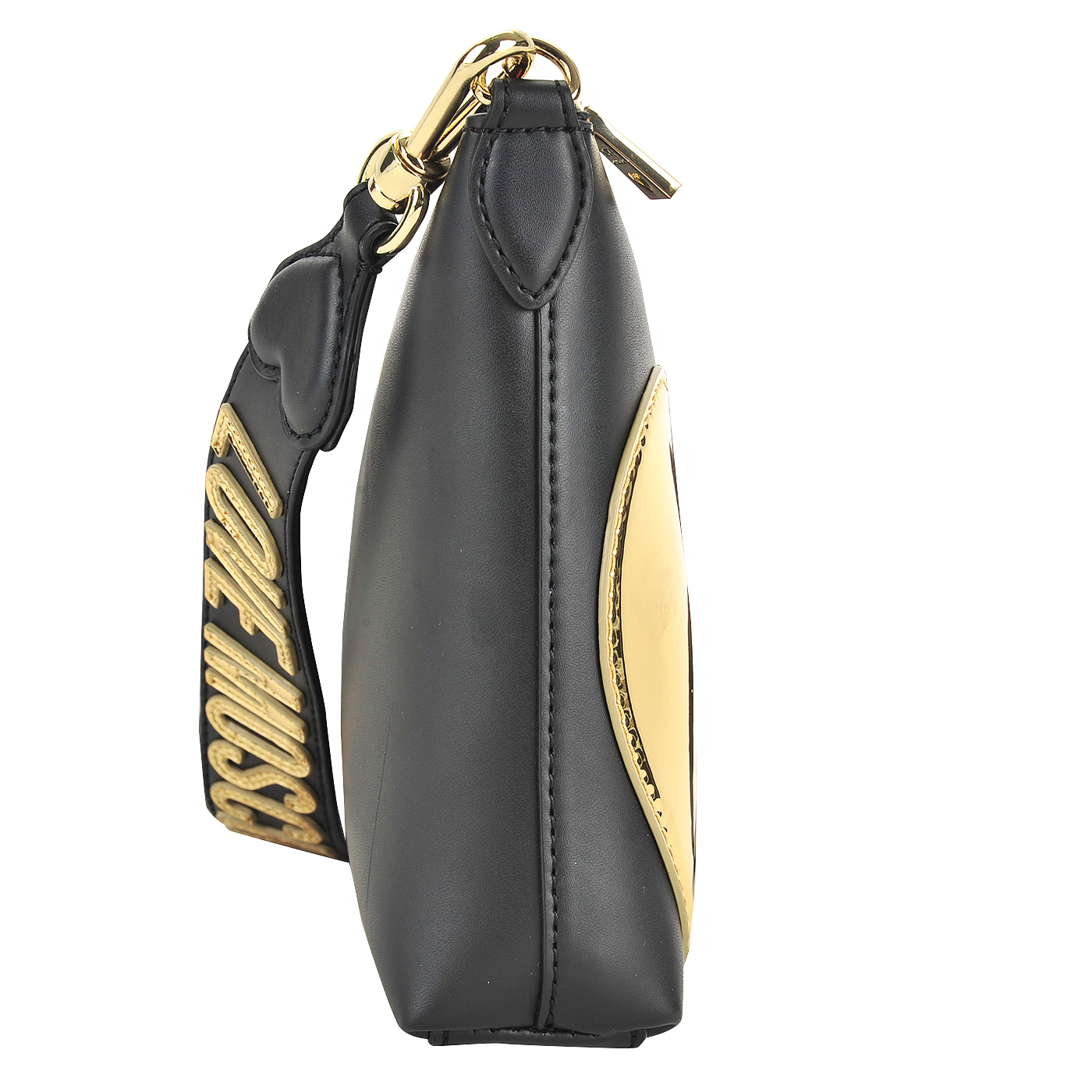 Маленькая черная сумка со съемным плечевым ремешком и с золотой аппликацией Love Moschino Gold heart