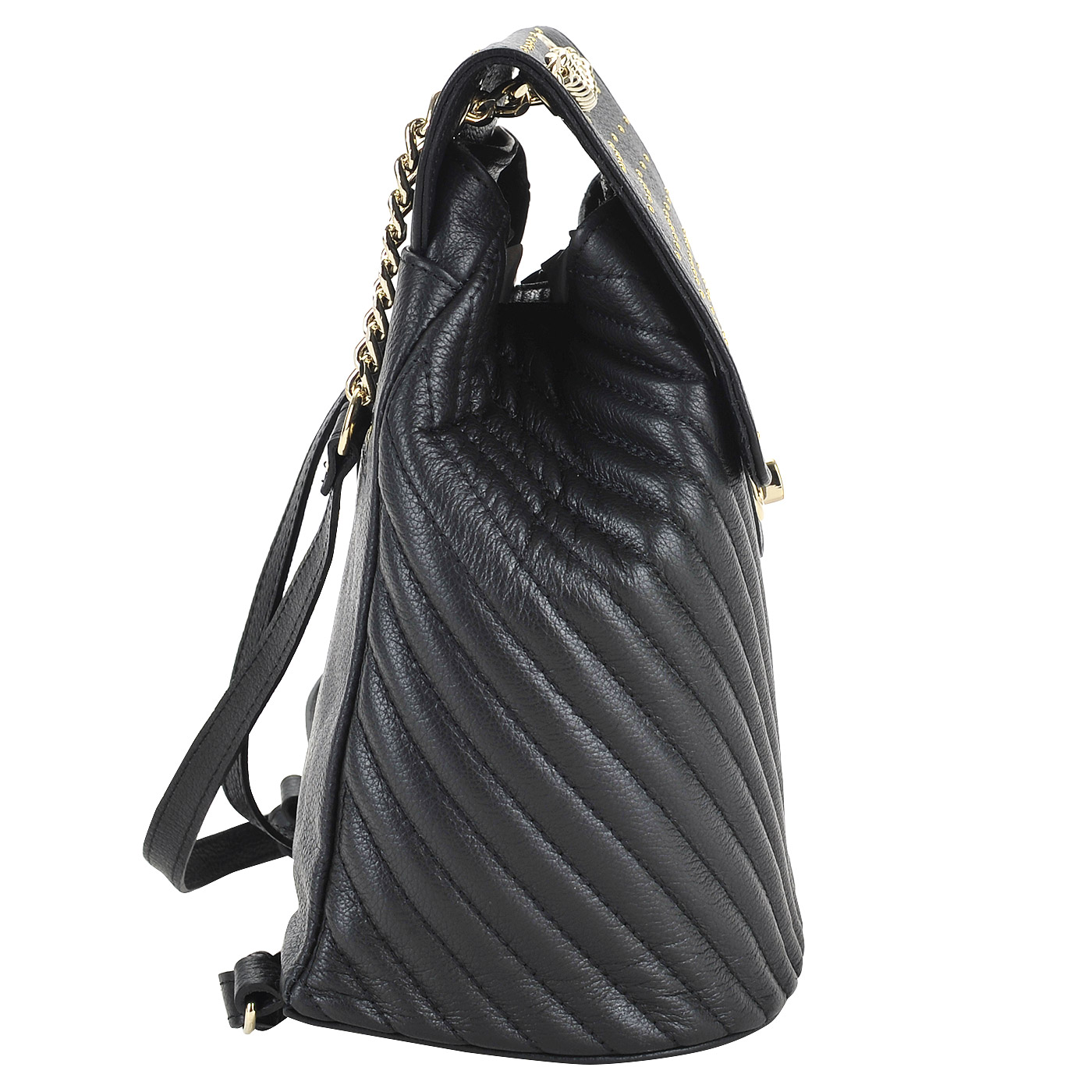 Кожаный стеганый черный рюкзак с золотыми клепками Marina Creazioni 