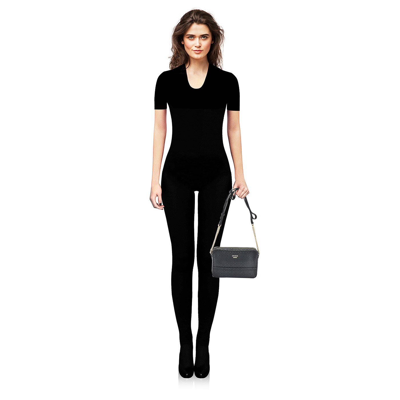 Женская черная сумка через плечо Guess Devyn