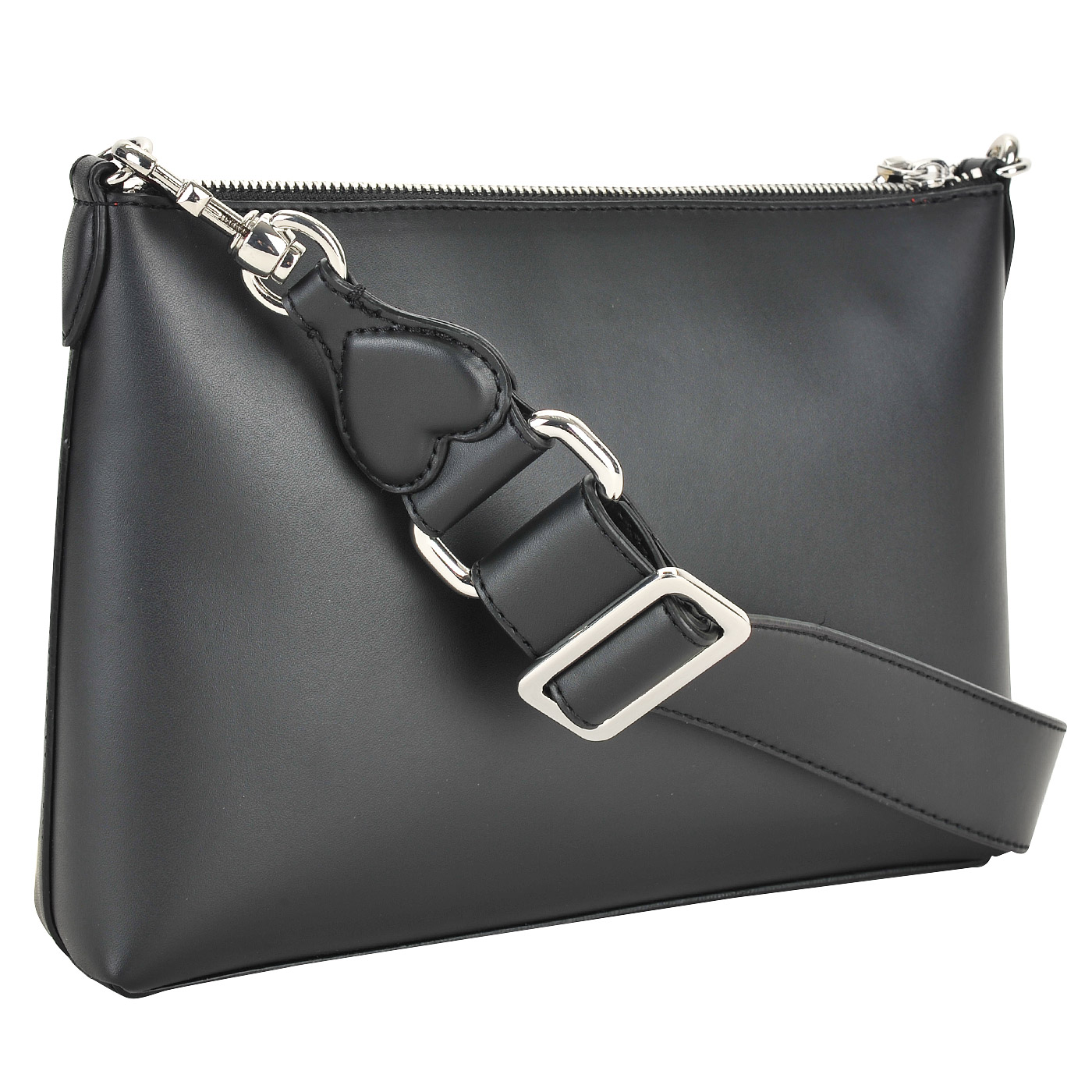 Маленькая черная сумка со съемным плечевым ремешком и с серебряной аппликацией Love Moschino Gold heart