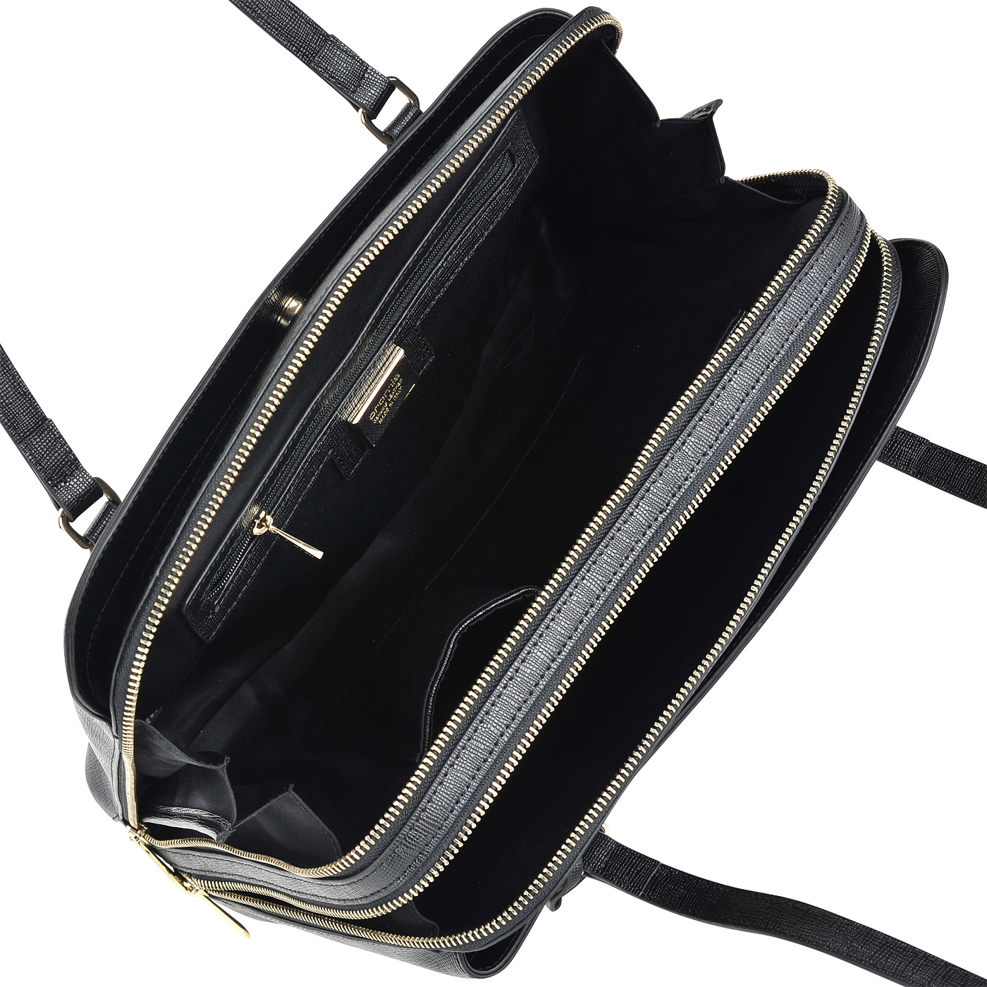 Вместительная черная сумка из сафьяновой кожи с двумя отделами Cromia Mina