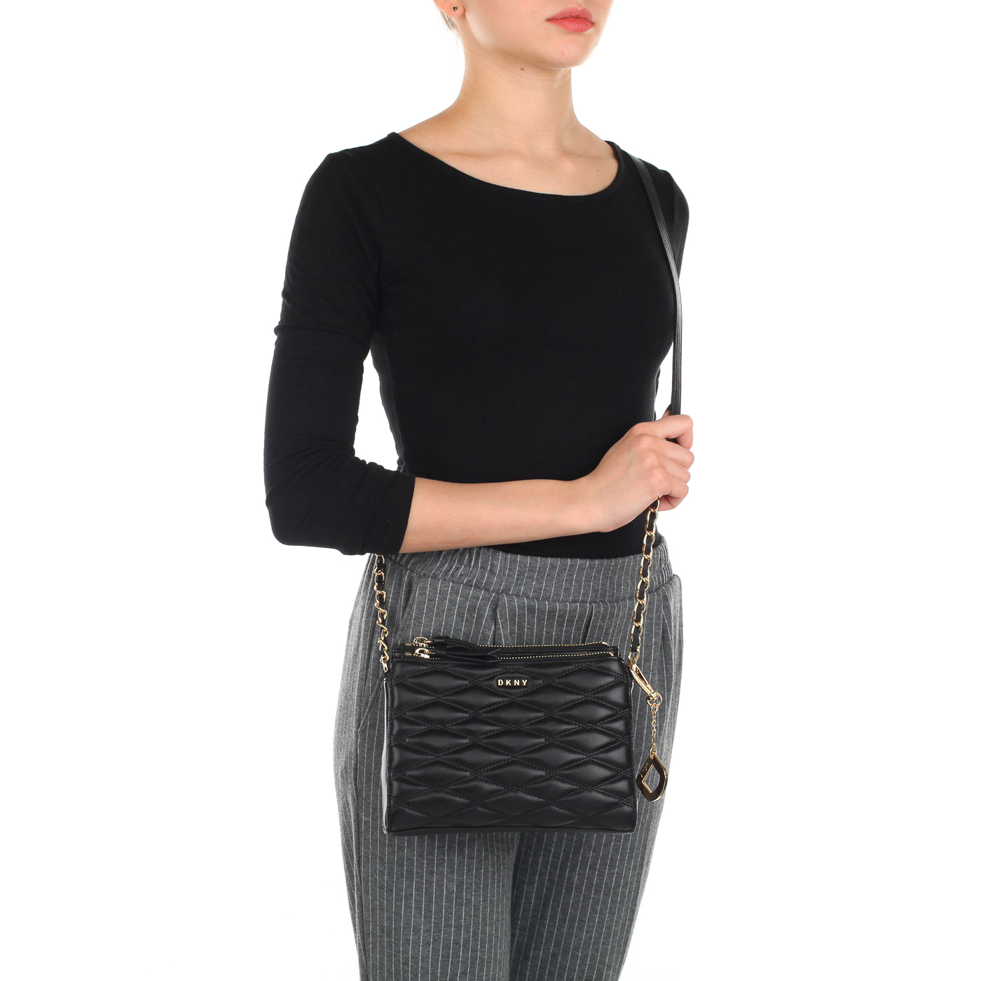 Женская стеганая сумка из черной кожи DKNY Lara