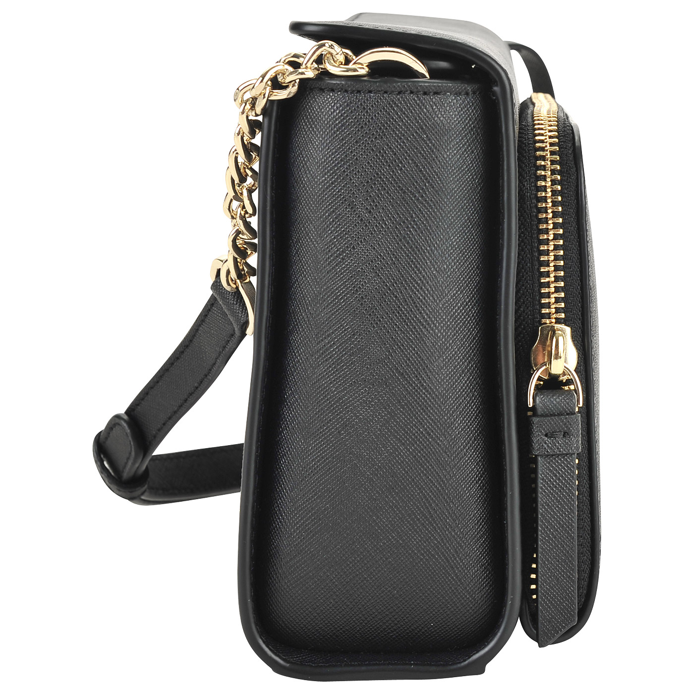 Маленькая черная сумка из сафьяновой кожи через плечо DKNY Saffiano