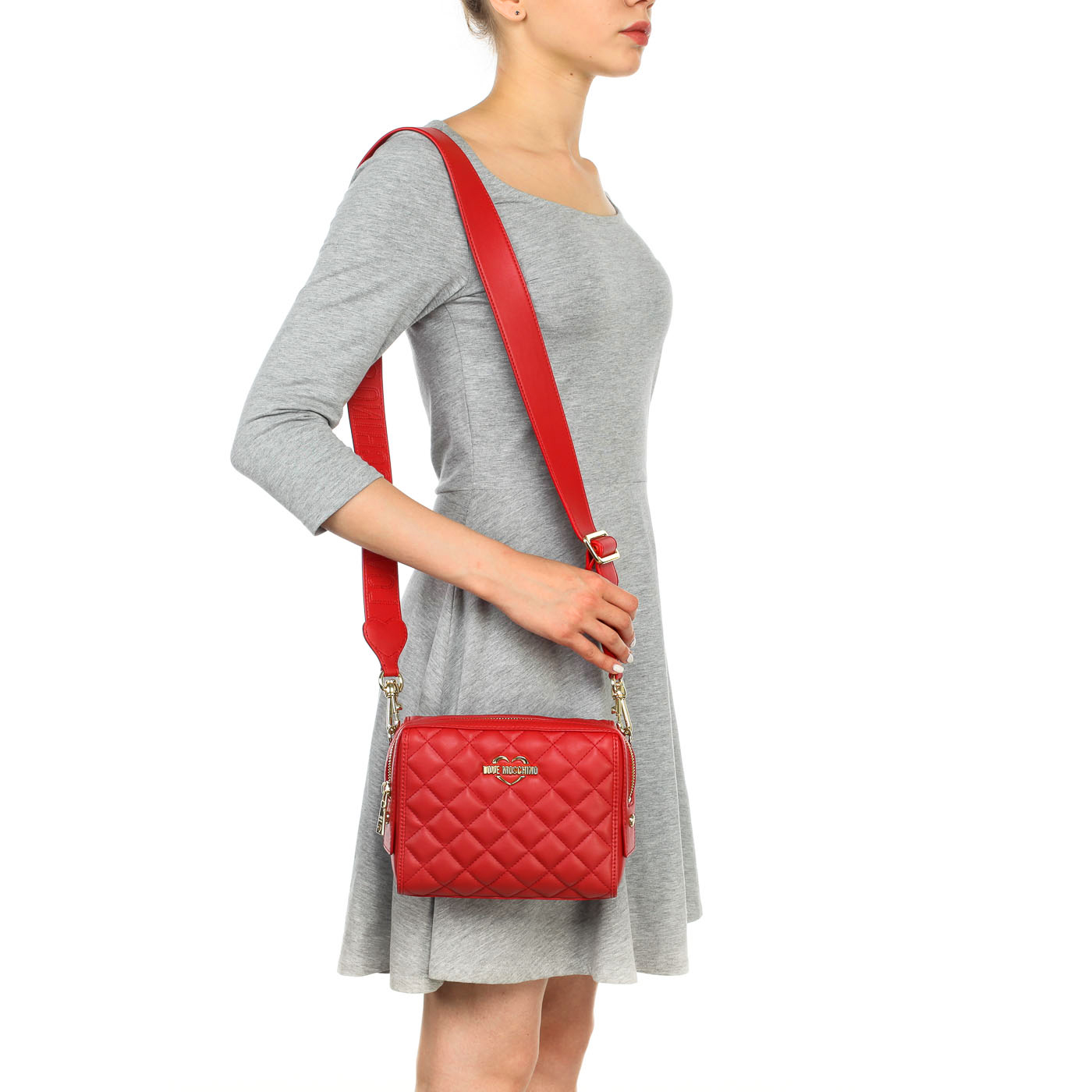 Маленькая стеганая красная сумка со съемным плечевым ремешком Love Moschino Fashion Quilted