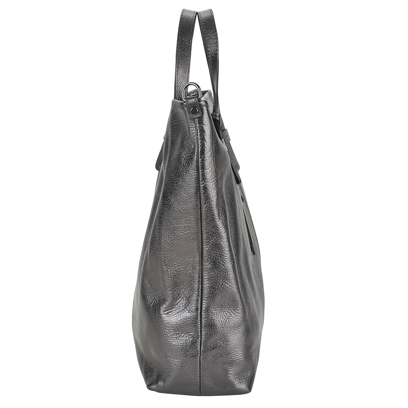 Женская серая сумка-трапеция из металлизированной кожи и замши Ripani Senape
