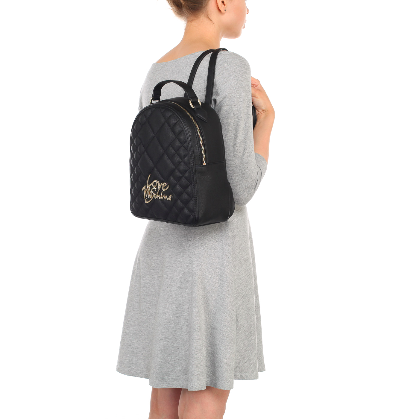 Женский черный стеганый рюкзак с узкими лямками Love Moschino Quilted LM