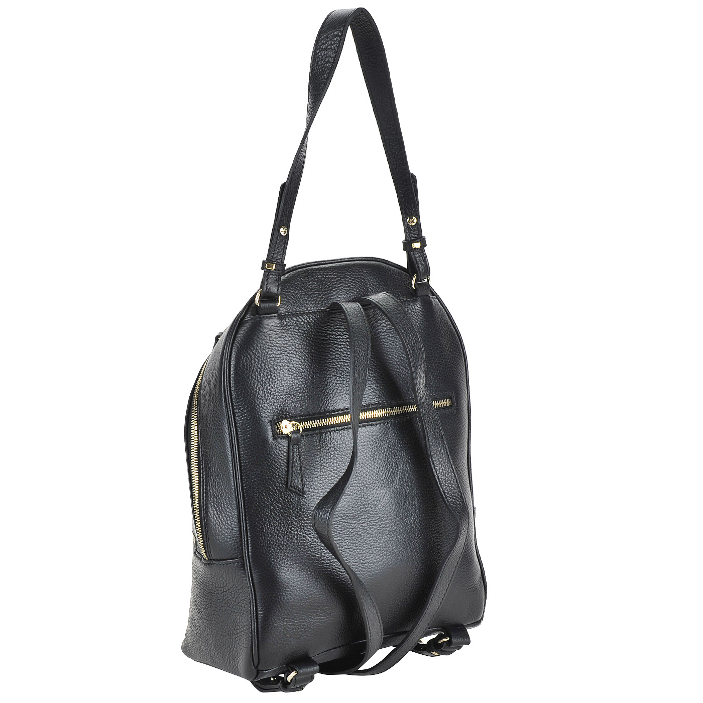 Вместительный черный кожаный рюкзак с золотыми деталями Marina Creazioni 