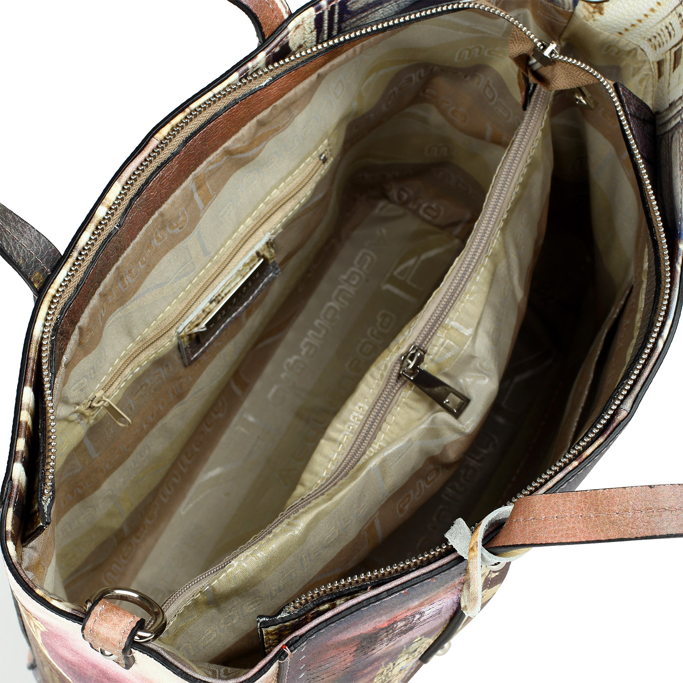 Вместительная кожаная сумка-трапеция с принтом Acquanegra London
