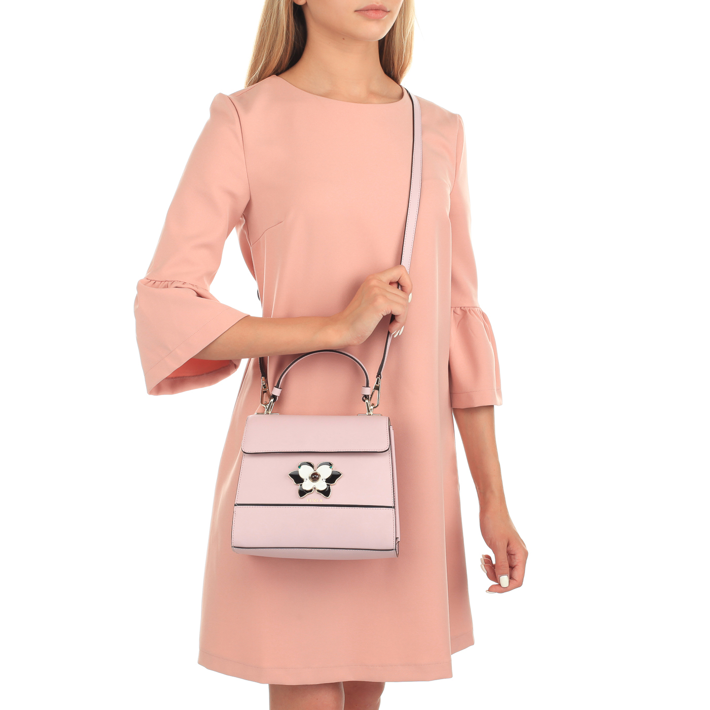 Розовая кожаная сумочка Furla Mughetto
