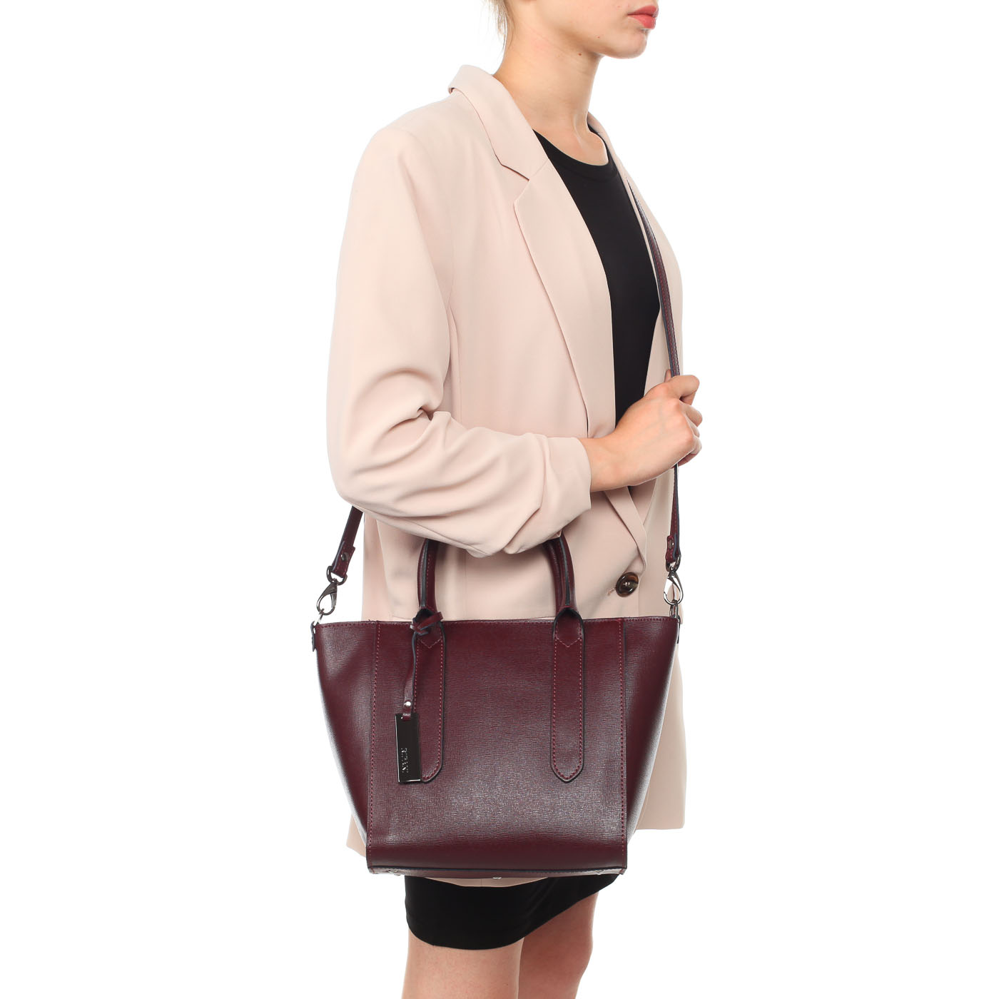 Женская сумка-трапеция из сафьяновой кожи бордового цвета Ripani Cannella