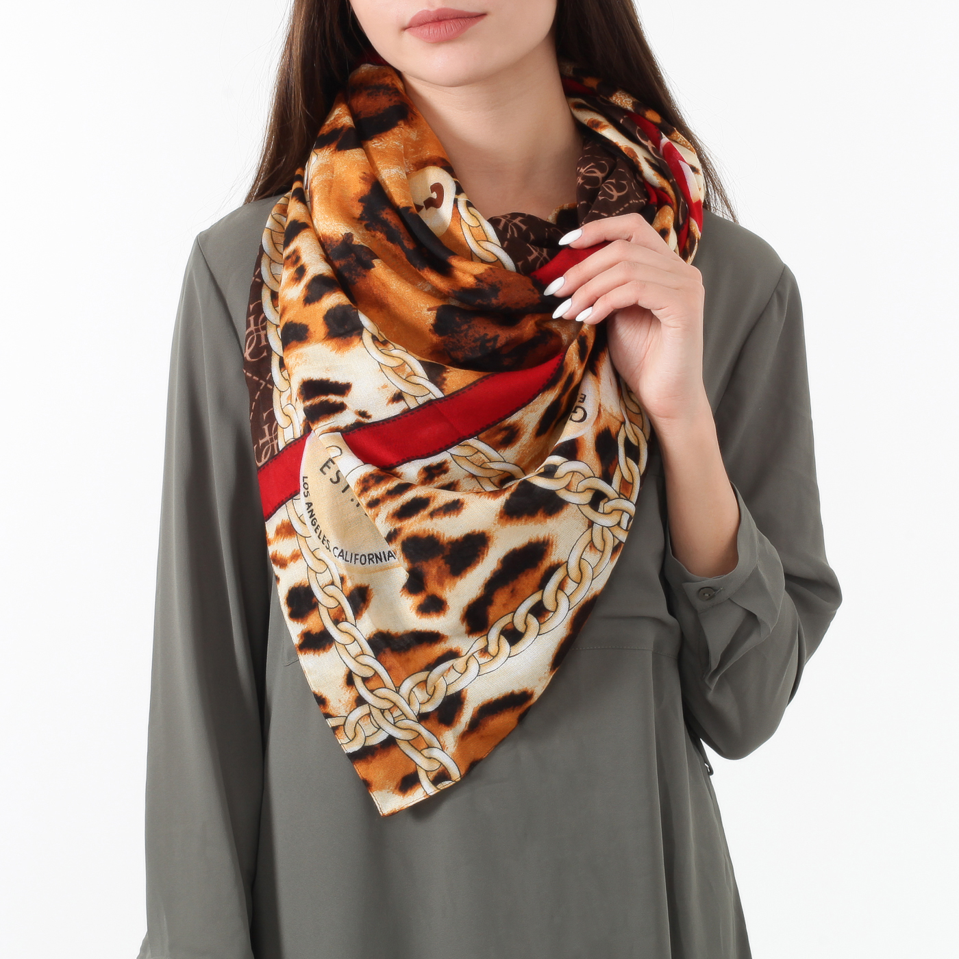 Коричневый платок с принтом Guess 