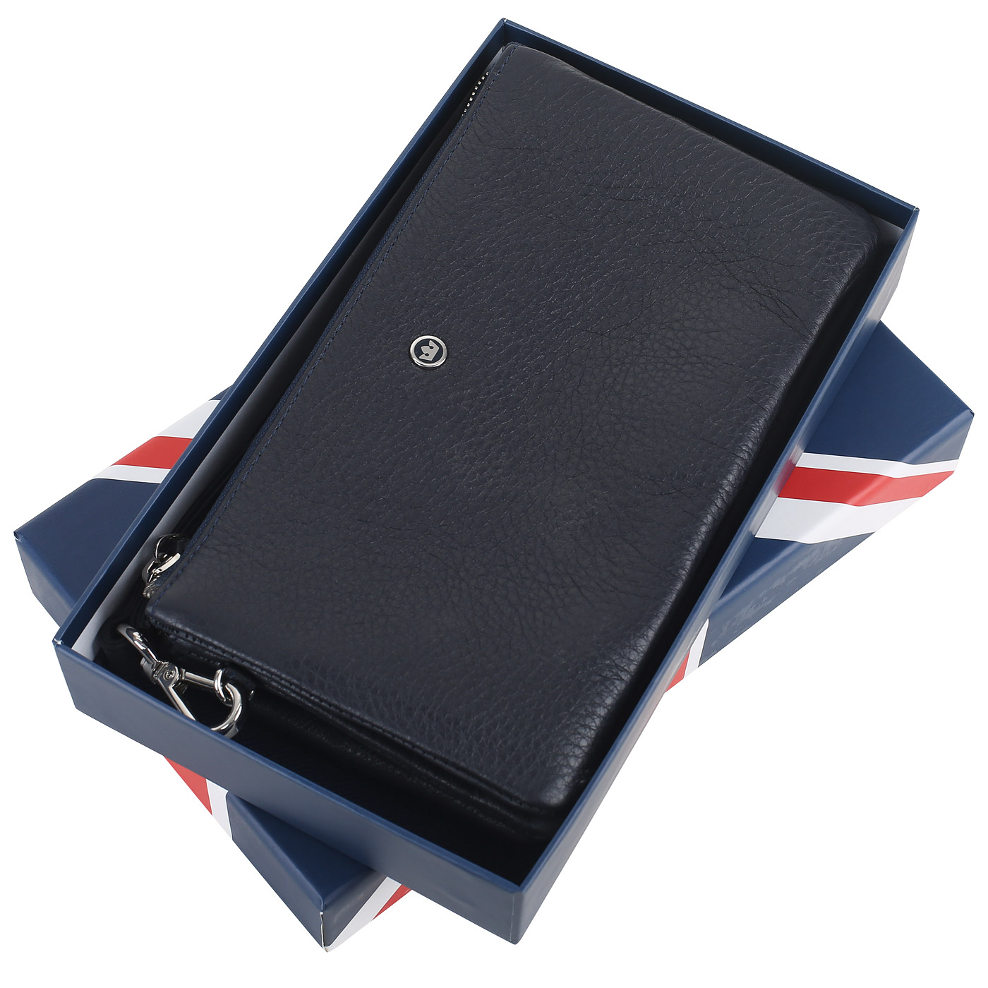 Клатч на молнии из синей кожи Stevens 